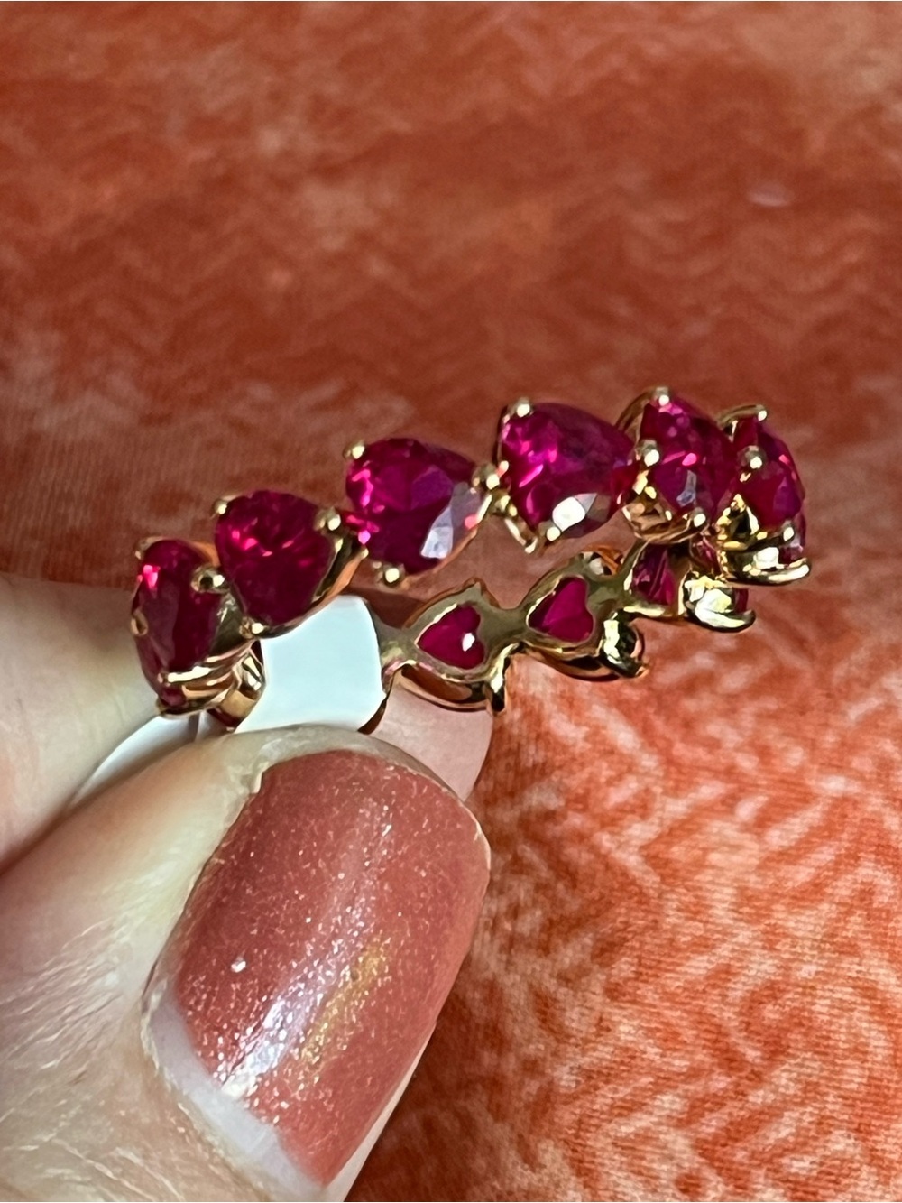 Gold Ruby CZ Gemstone Heart Ring Size 8